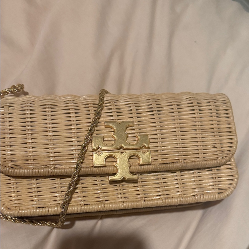 Tory Burch Woven Clutch in Gold and Tan
